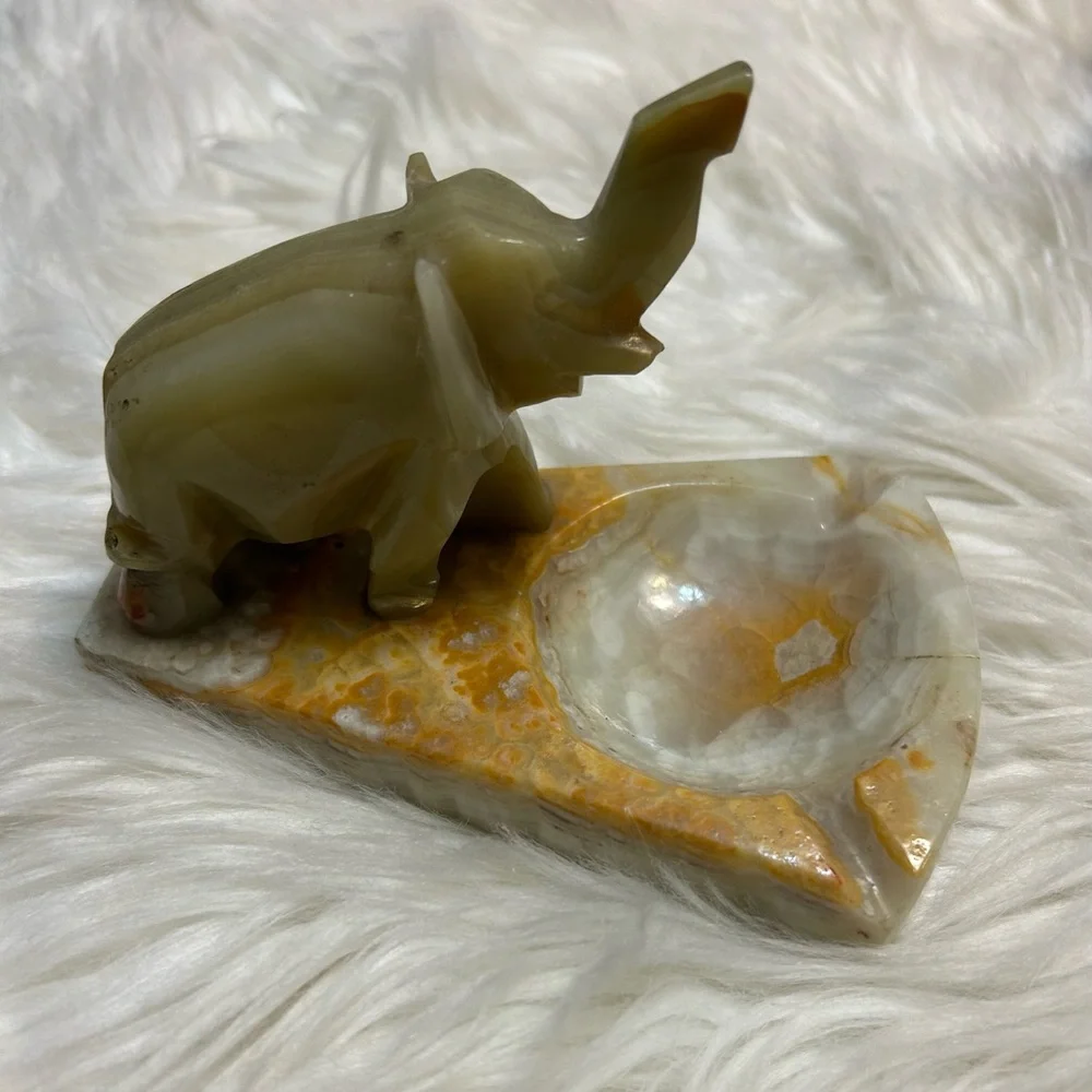 vintage onyx elephant dish ashtray trinket soap holder